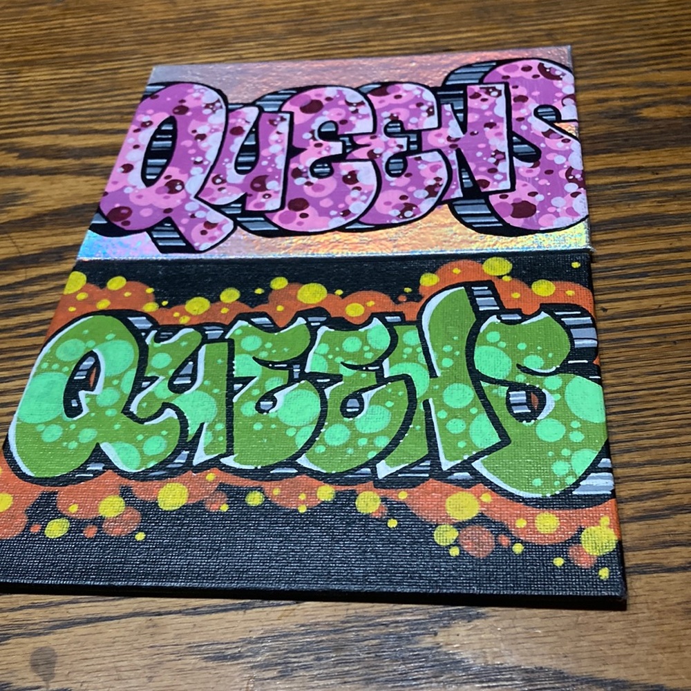 Queens New York canvas art. Freestyle art done by hand.